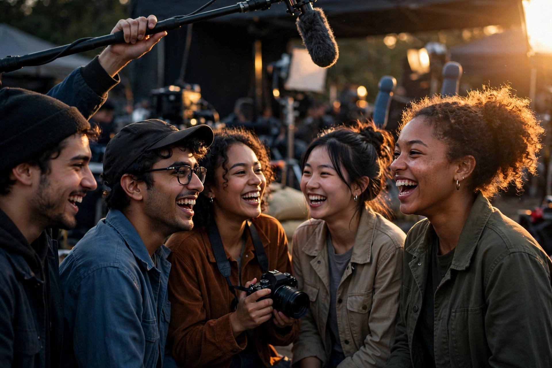 Filmmakers collaborating on set