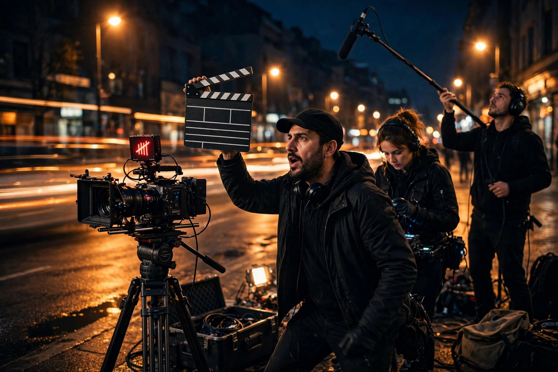 Film set at night
