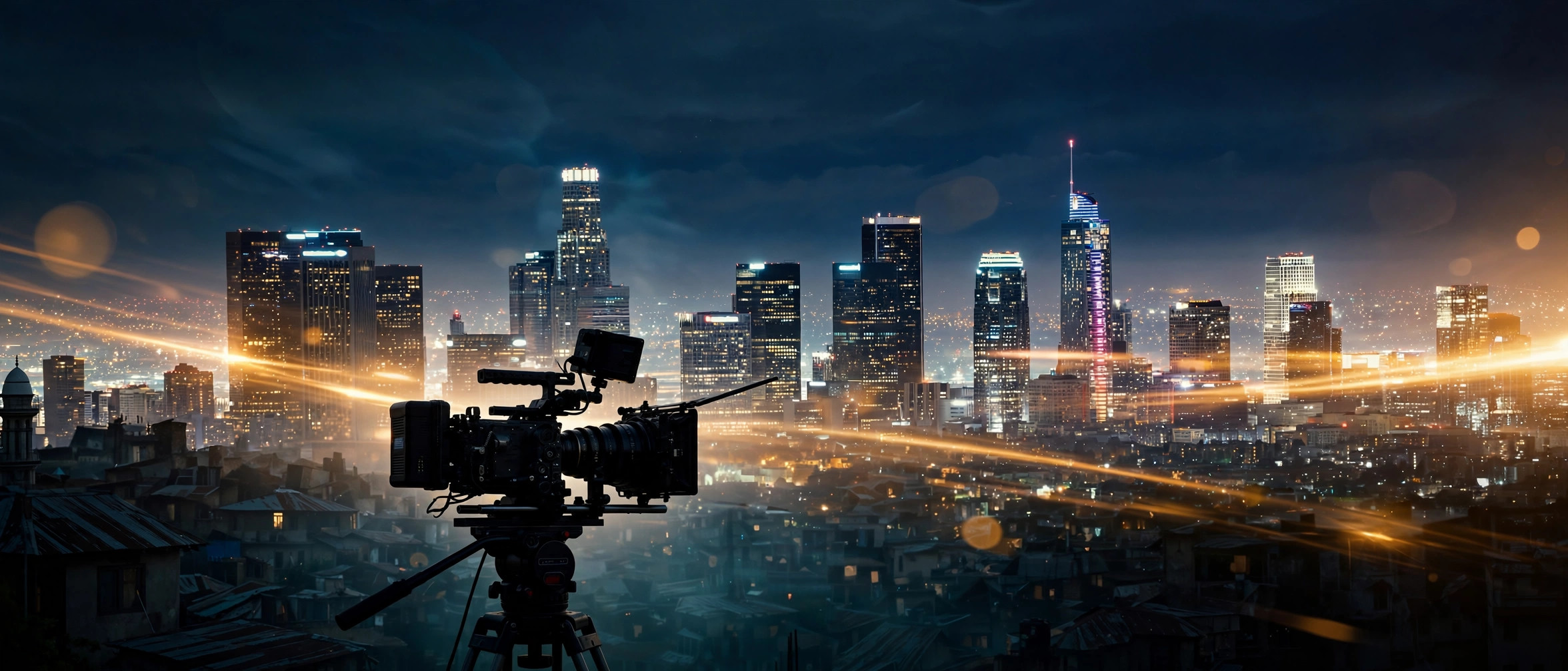 Cinema camera against the night skyline